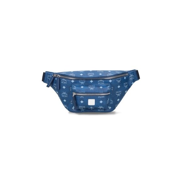 Mcm Signature Logo Print Blue Belt Bag - NWT - Picture 1 of 5